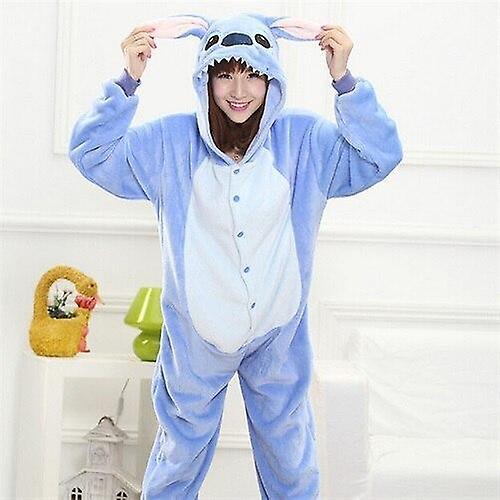 HSEXCEL Animal stitch kigurumi unicorn onesie adult teenagers women pajamas funny flannel warm soft overall onepiece night home jumpsuit Blue stitch S