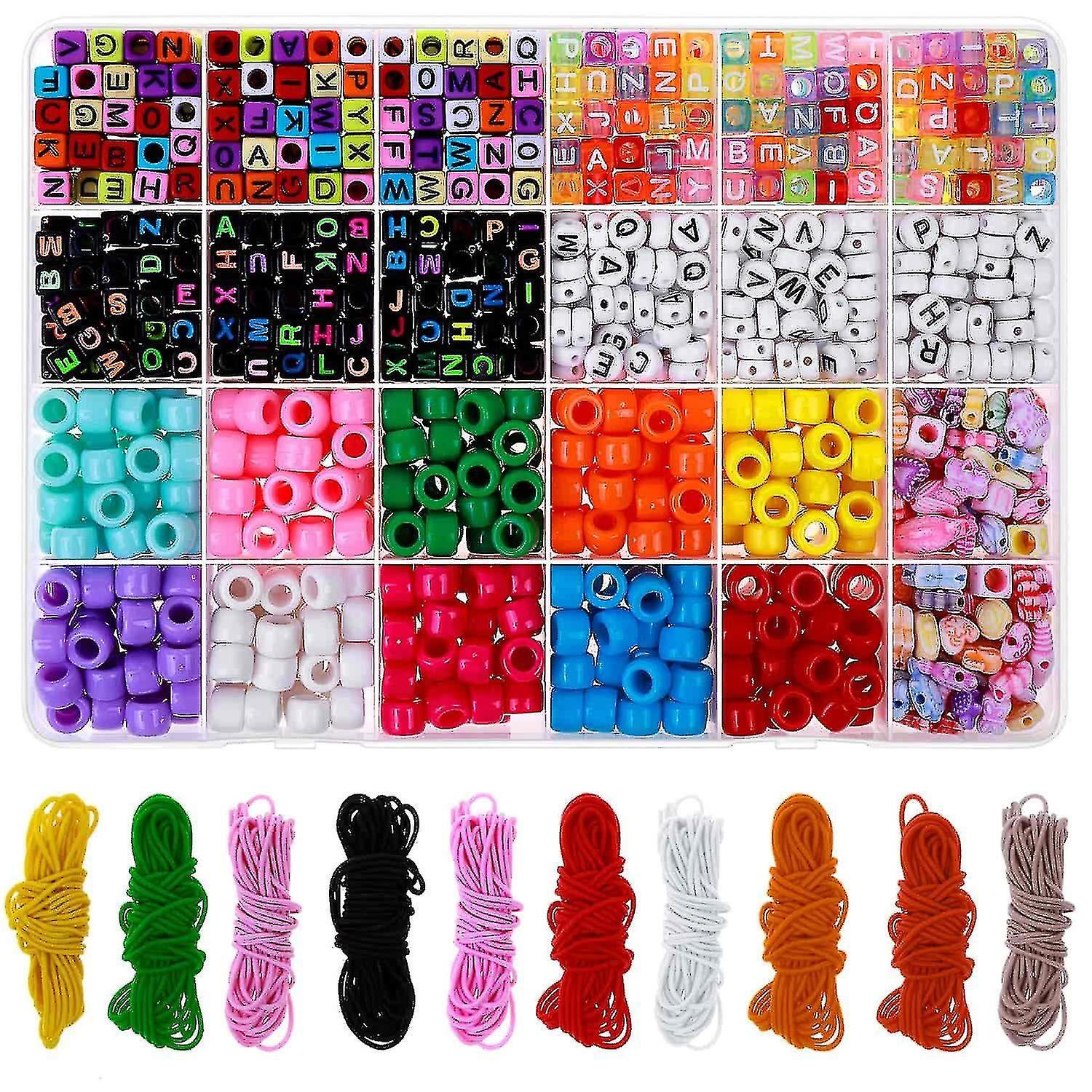 Tianzun Pony Beads For Jewelry Making, Craft Bracelet Beads Making Kit With Pony Acrylic Beads Letter Beads And 10 Rolls