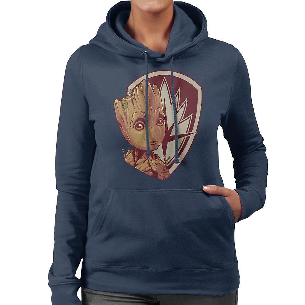 Marvel Guardians Of The Galaxy Vol 2 Red Shield Groot Women's Hooded Sweatshirt Navy Blue Small