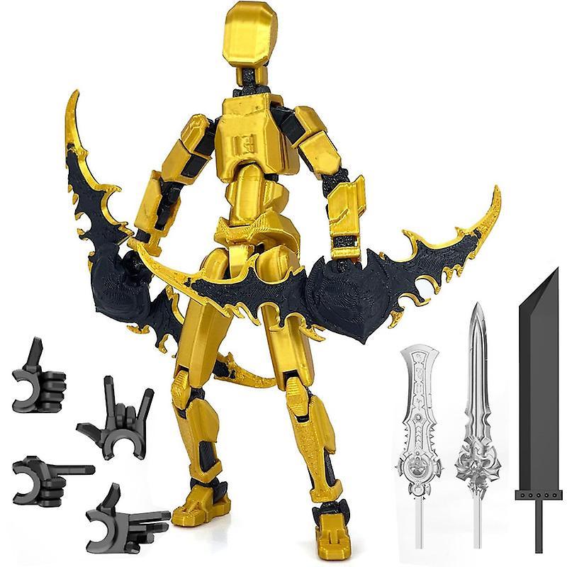 Moye T13 Action Figure Set, Titan 13 Robot Action Figure 3D Printed Robo Articulated Black Gold