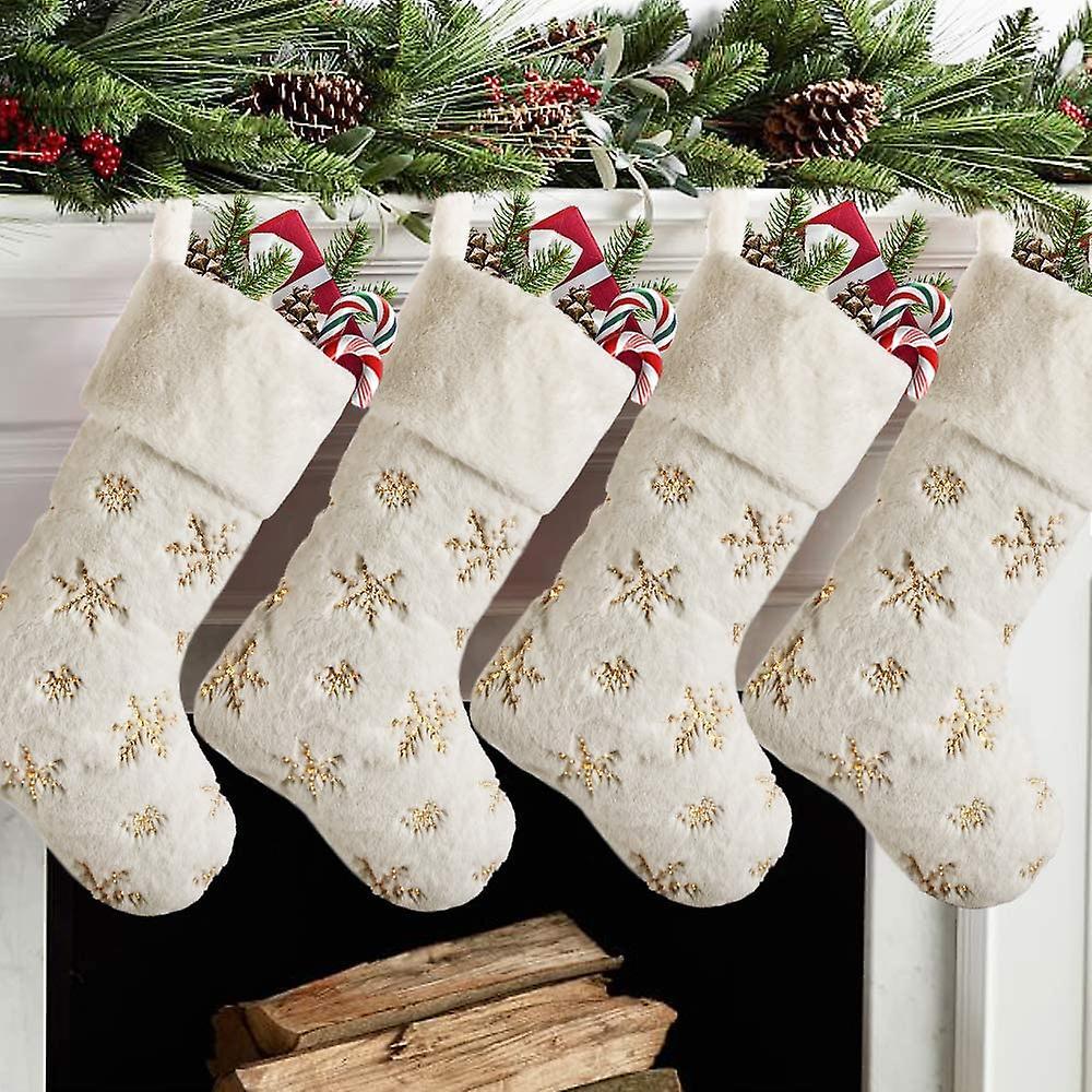 Ln-christmas Stockings 4 Pack 19 Inch, Faux Fur Xmas Stocking With Gold Snowflakes