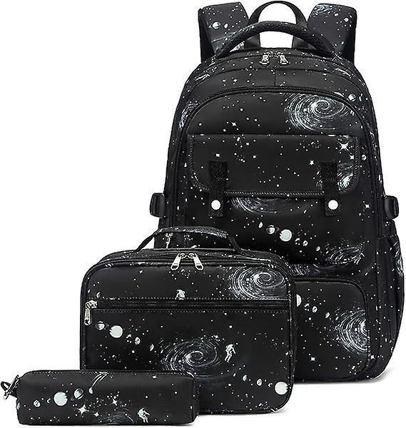 Heyone Galaxy Backpack for Boys School Bags Teens Bookbags Kids Backpack with Lunch Box and Pencil Case