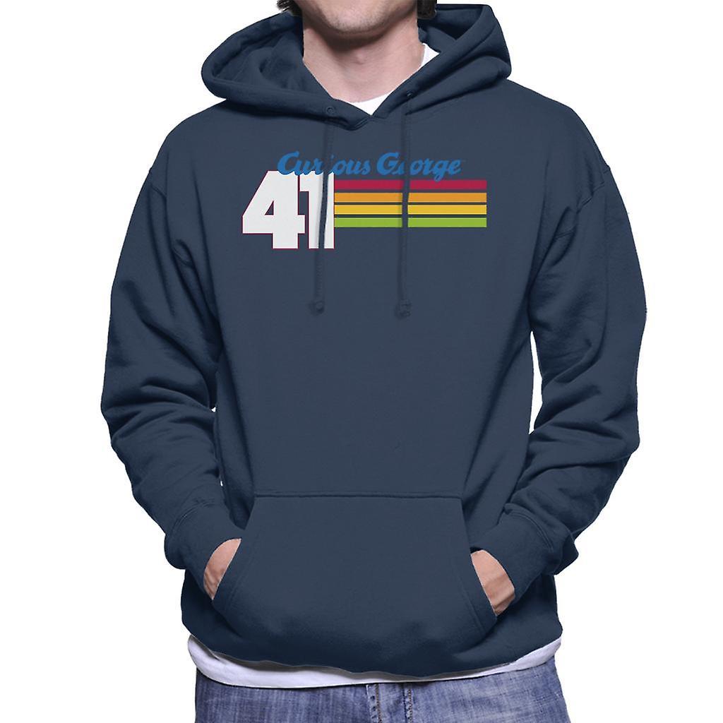 Curious George 41 Race Stripes Men's Hooded Sweatshirt Navy Blue Small