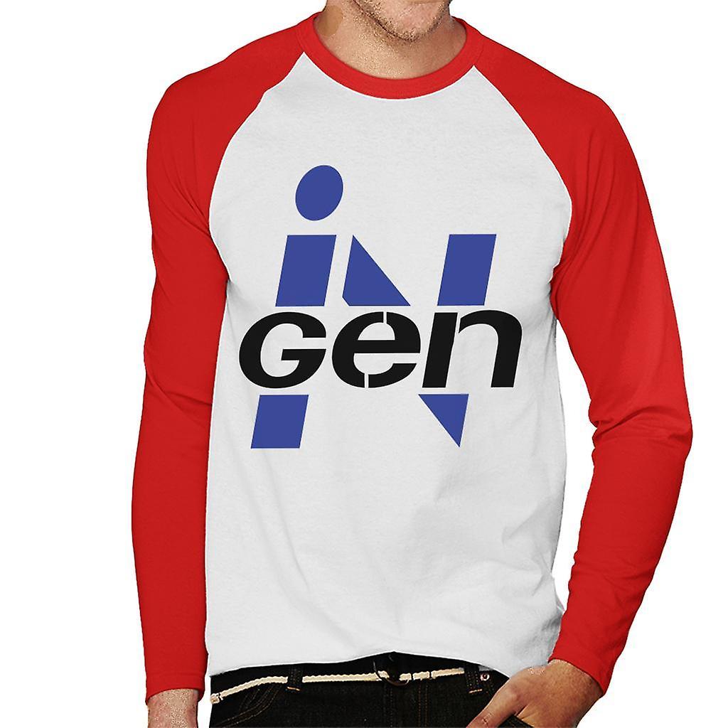 Jurassic Park Ingen Classic Blue Logo Men's Baseball Long Sleeved T-Shirt White/Red Large