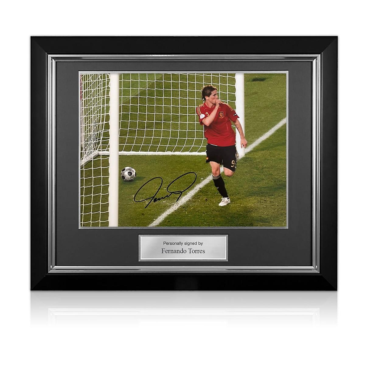 Exclusive Memorabilia Fernando Torres Signed Spain Football Photo: Euro Final. Deluxe Frame