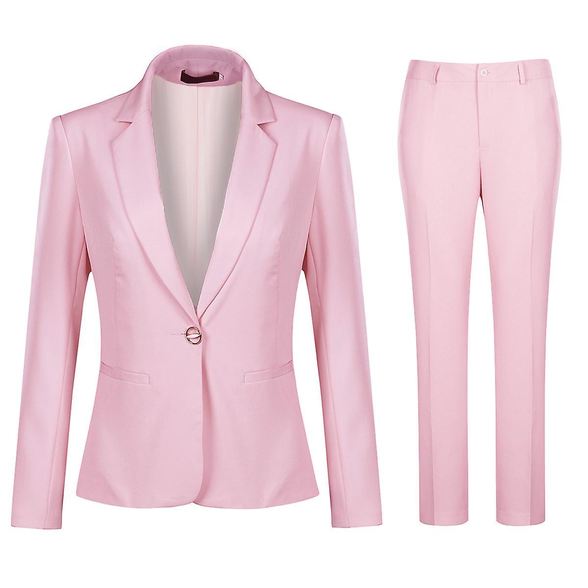 Yynuda Womens 2-piece Formal Professional Office Wear Business Banquet Slim Fit Suit (blazer + Pants) Pink 2XL