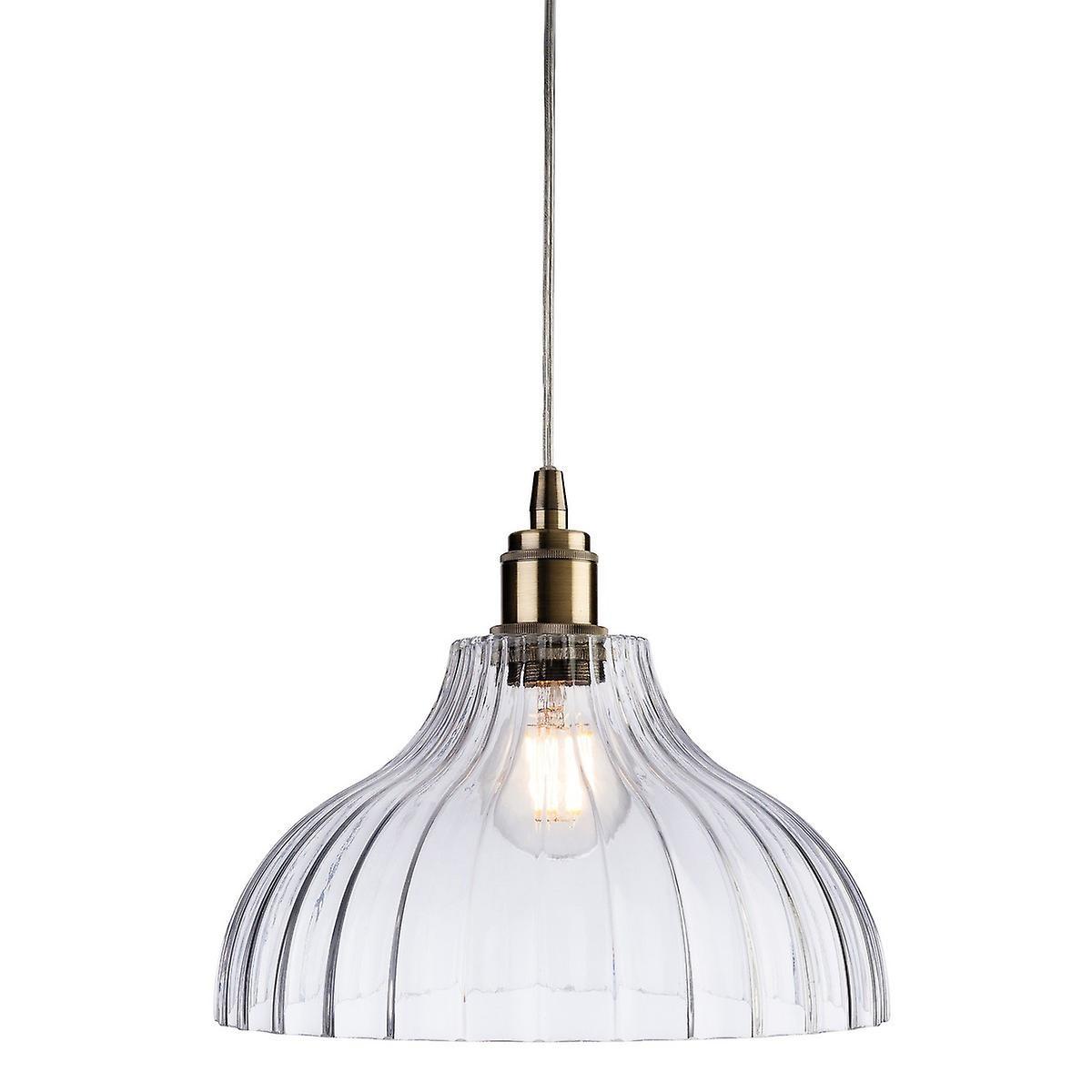 Firstlight Lighting Victory 1 Light Dome Ceiling Pendant Antique Brass, Clear Glass, E27