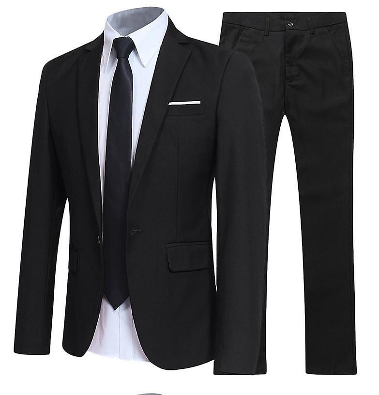 Ruitong Men's Suit Single-Breasted One Button Center Vent 2 Pieces Slim Fit Formal Suits Black M