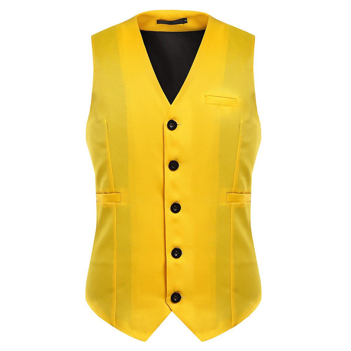 Allthemen Men's Formal Vest V-Neck Slim Fit Suit Vest for Business,Wedding,Hotel Yellow 3XL