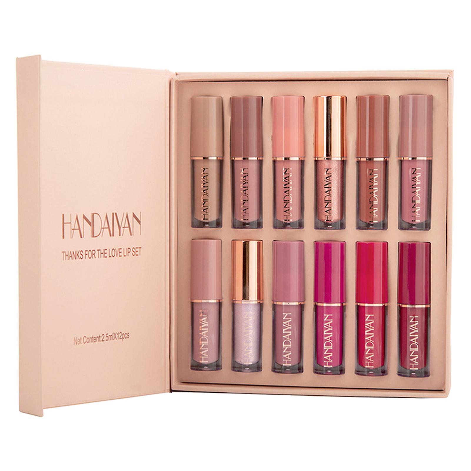 Handaiyan 12 Colors 2.5ml Lip Gloss Set Matte Pearlescent Non-sticky Lip Glaze Lipstick