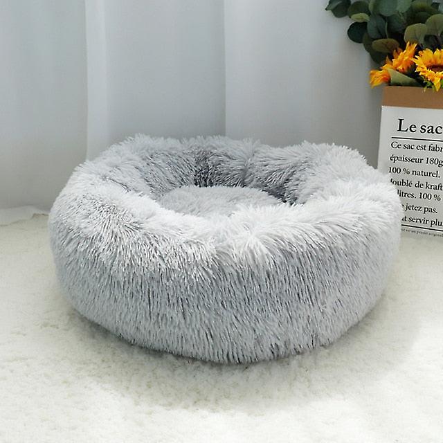 Slowmoose Dog Bed Warm Fleece Round Kennel House Long Plush Winter Pets Dog Beds Diameter 70cm / Light Gray