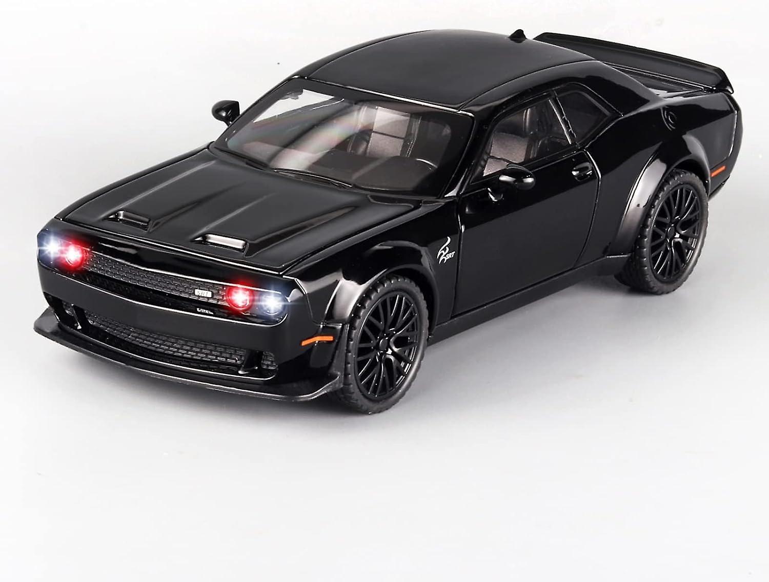 Wjiaer Toy Cars for Kids 1/32 Dodge Challenger Hellcat Die Cast Metal,Pull Back Hellcat CarWith Light and Music Hell cat Collectible Model Cars,Black