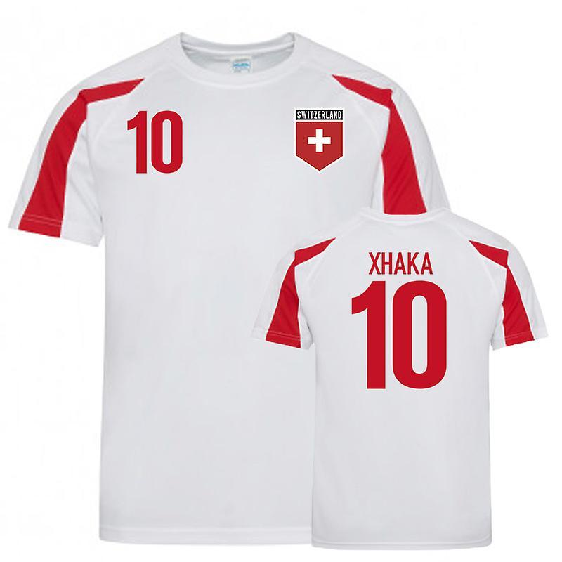 UKSoccerShop Switzerland Sports Training Jerseys (Xhaka 10) White-Red XL (45-48 inch)