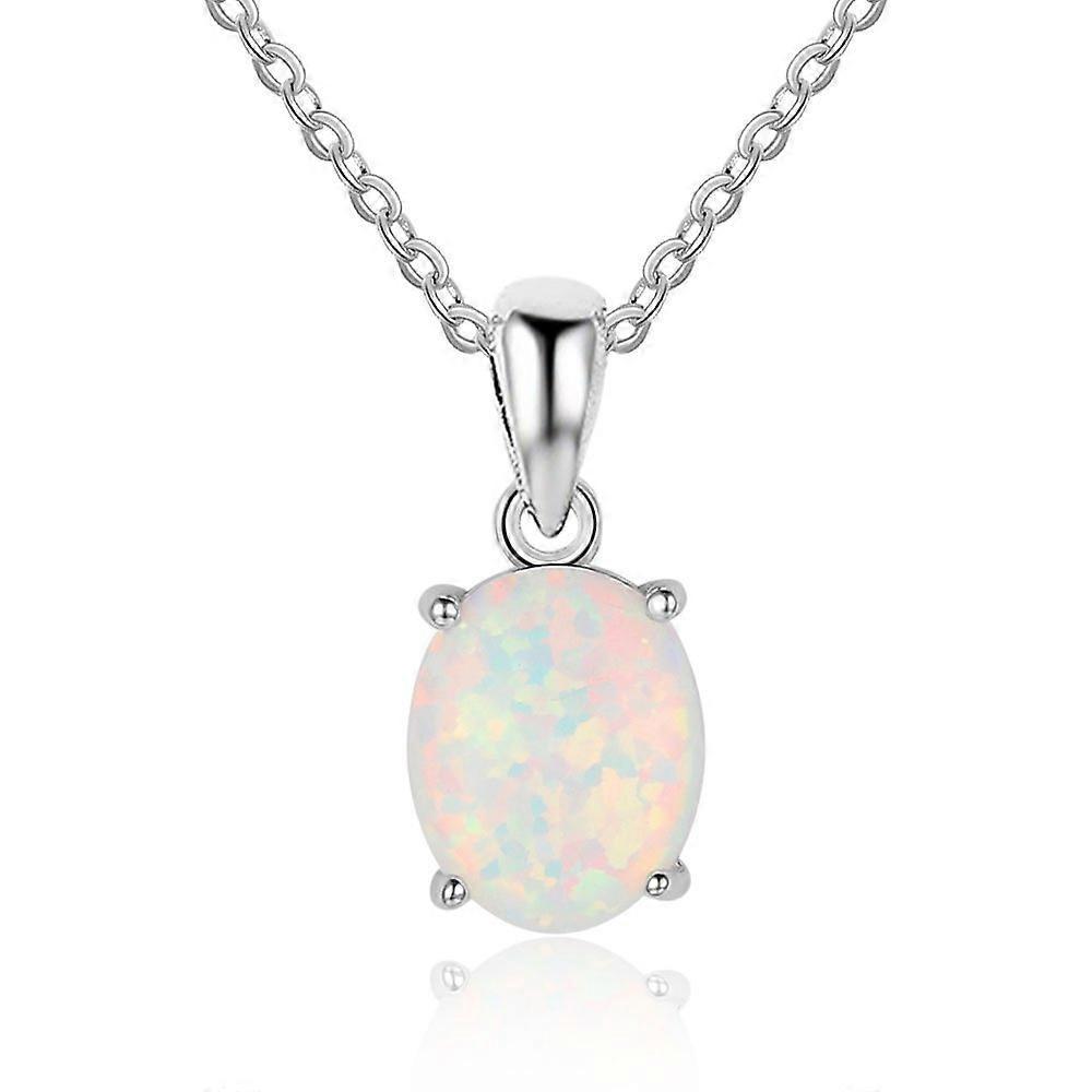 Linkunning S925 Sterling Silver Oval Opal Pendant Necklace Women Wedding Party Jewellery