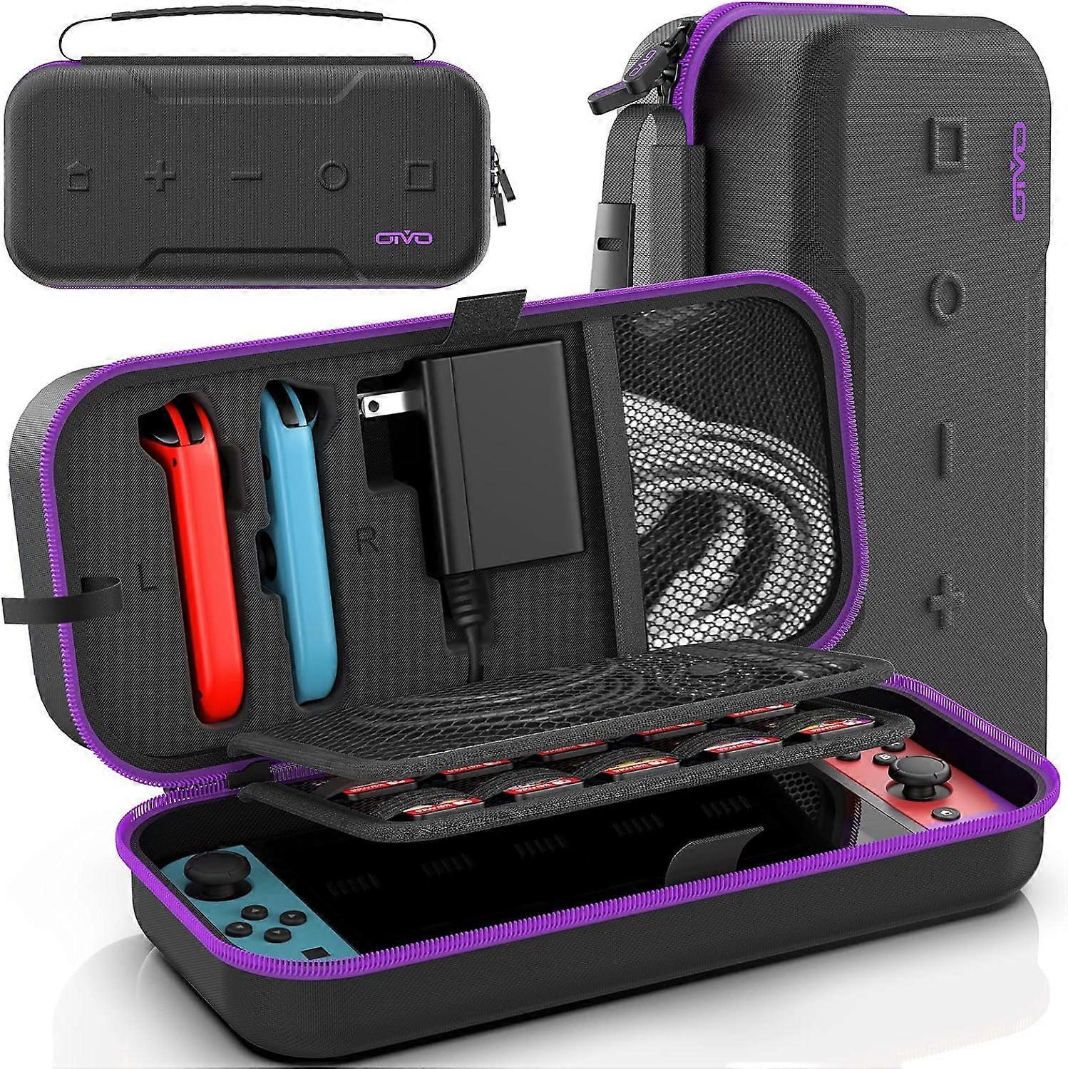 Heyone Switch OLED Carrying Case Compatible with Nintendo Switch/OLED Model, Portable Switch Travel Carry Case Fit for Joy-Con and Adapter, Purple