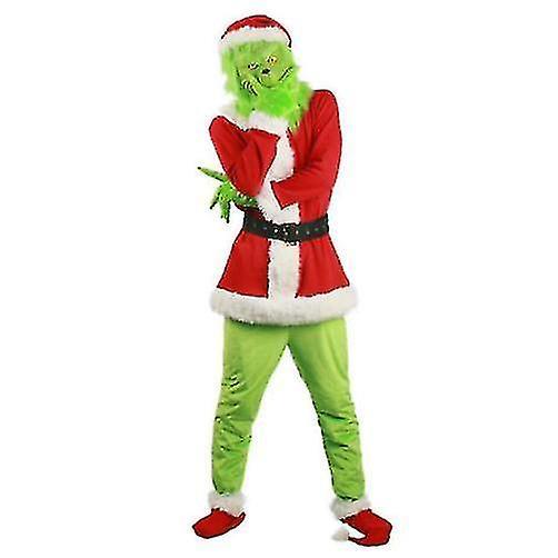 Lequeen Adult Green Hairy Grinch Christmas 6pcs Costume -not Including Mask-mxbcCarnival M