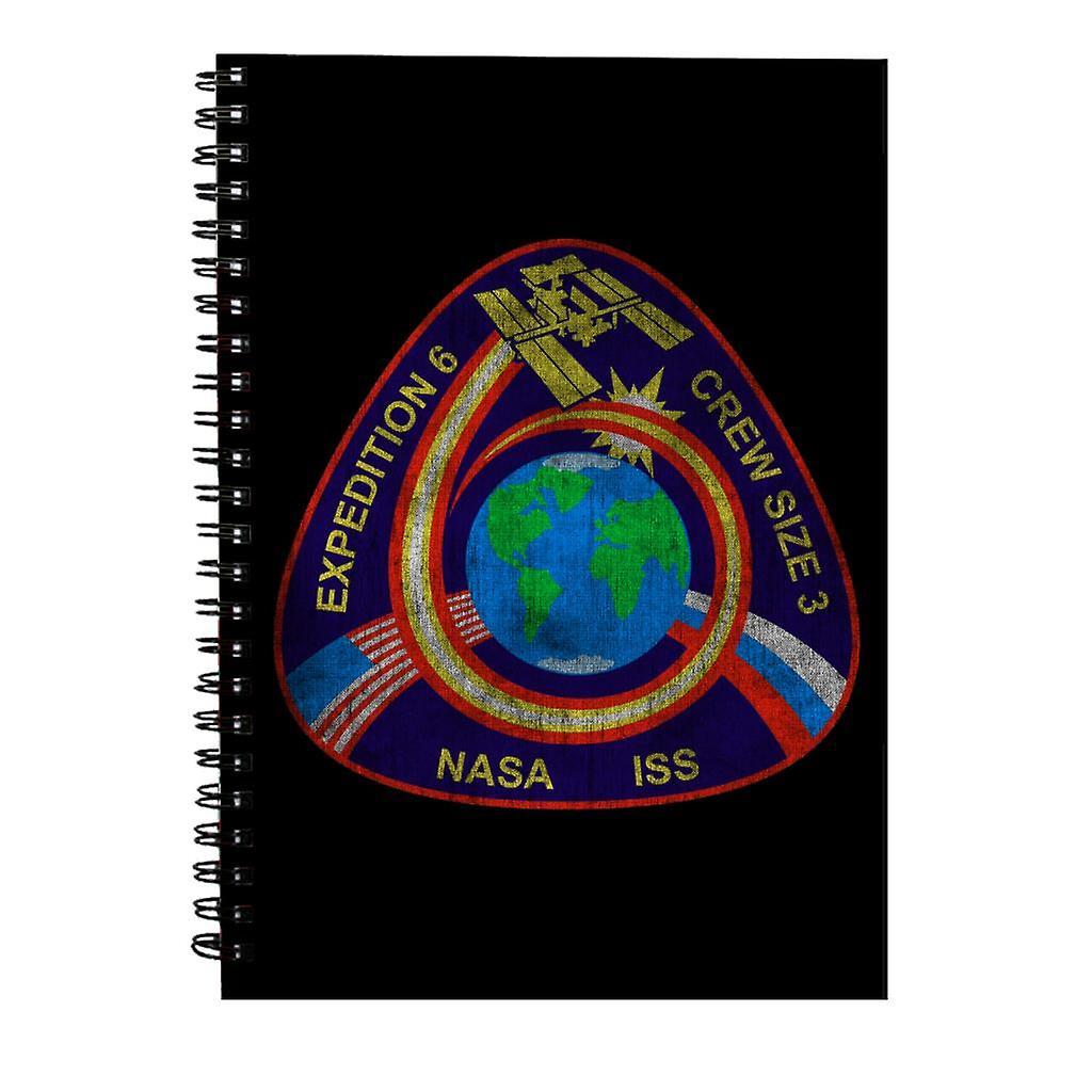 NASA ISS Expedition 6 STS 113 Mission Badge Distressed Spiral Notebook Black 15 x 21 cm