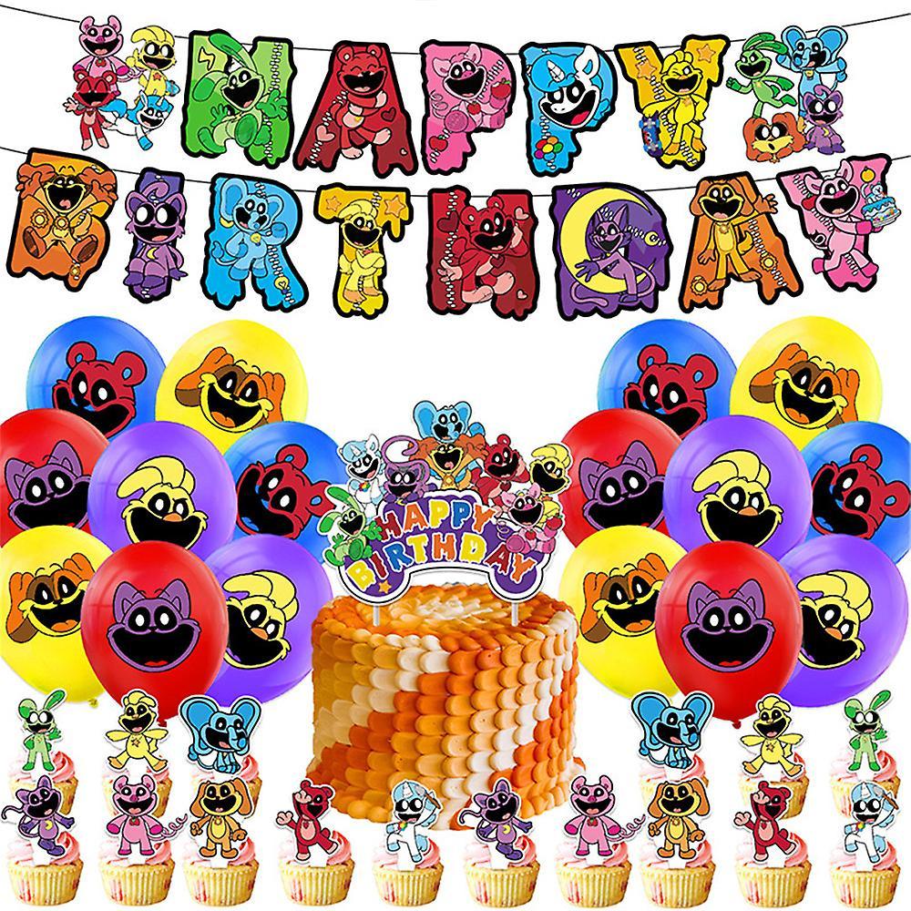 Shakub Home Decorations Birthday Party Supplies Kits Smiling Critters Theme Banner Balloons Cake Toppers