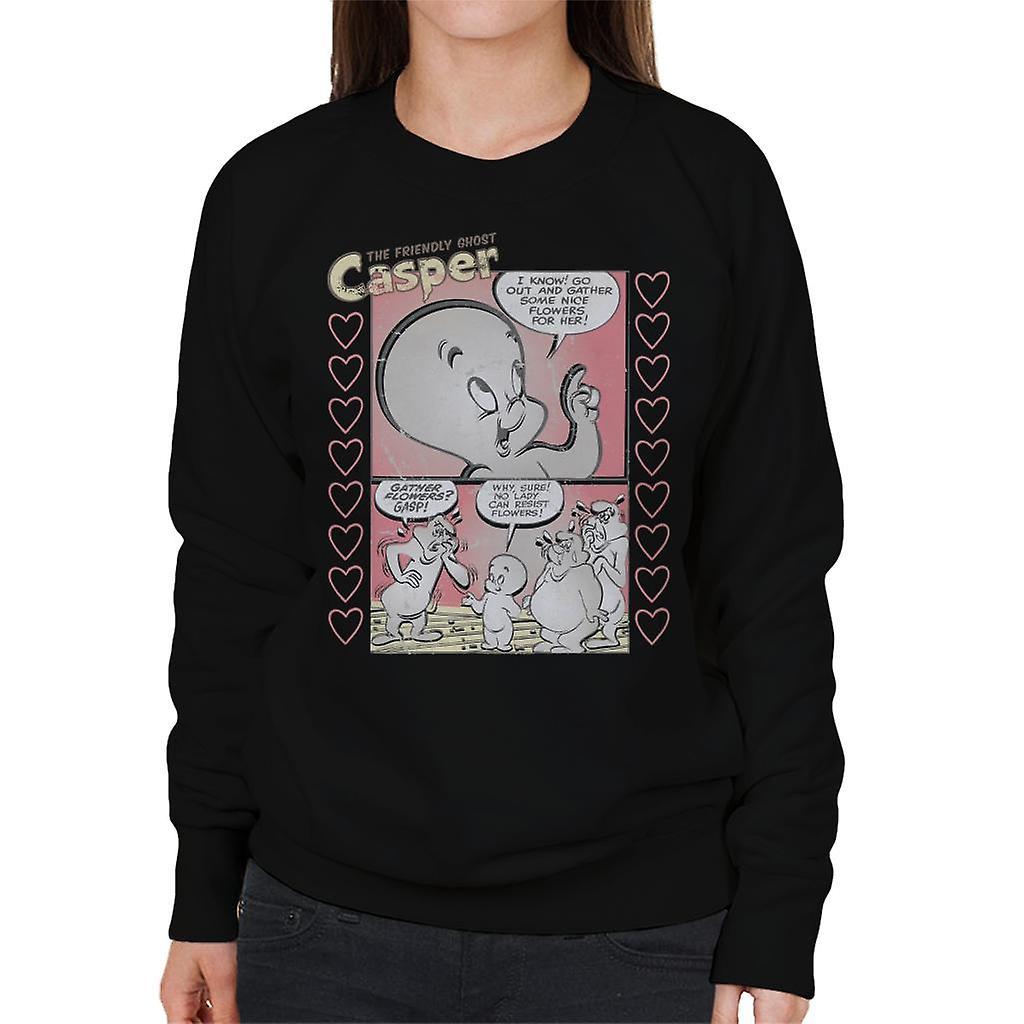 Casper The Friendly Ghost Flowers Comic Frame Women's Sweatshirt Black XX-Large