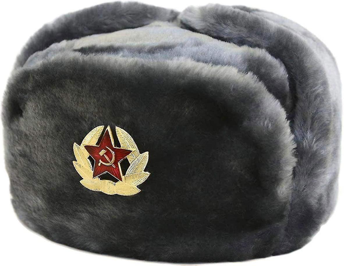 Cryin Russian Trapper Hat Cap With Soviet Badge Faux Fur Ushanka Cossack Flaps Hat One Size black