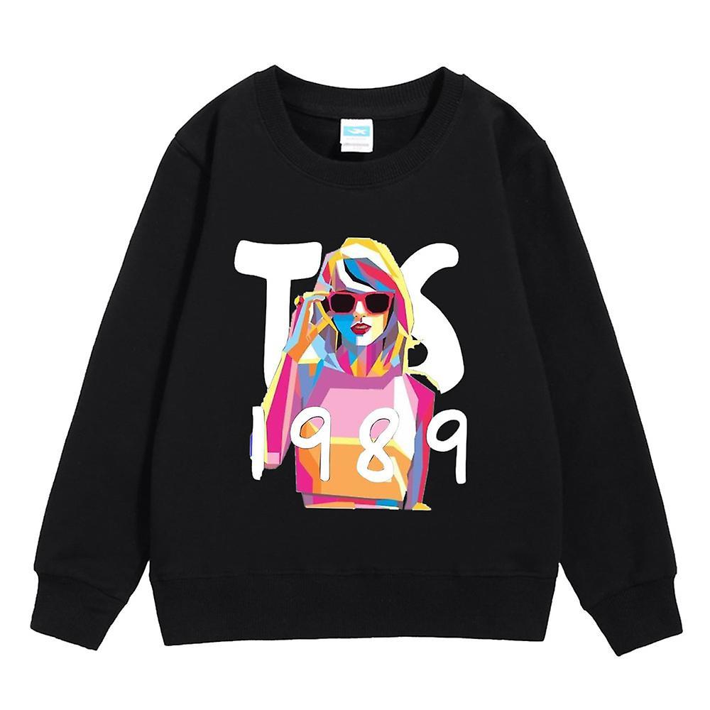 Shinestar Taylor Swift 1989 Printed Sweatshirt Kids Girls Long Sleeve Pullover Jumper Tops Fans Swiftie Gift Black 8-9 Years