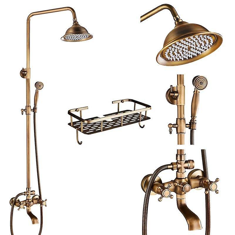 Slowmoose 8''  Antique Brass Shower Faucets Set Type B With Shelf