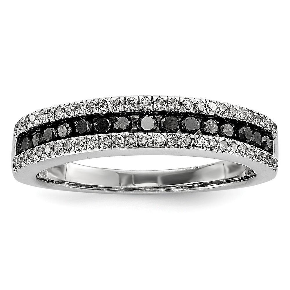 JewelryWeb 925 Sterling Silver Polished Prong set Channel set Black and White Diamond Ring Jewelry for Women - Ring Size: 6 to 8