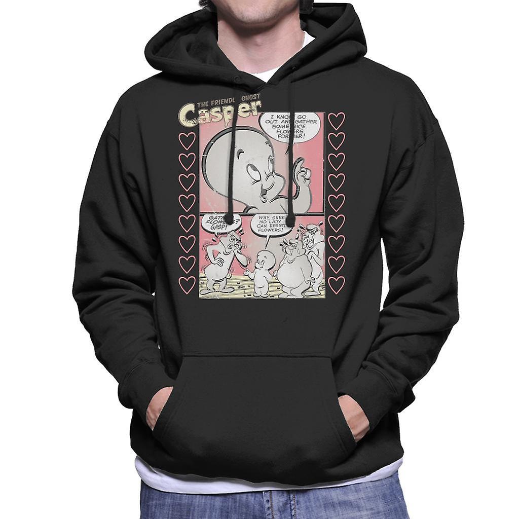 Casper The Friendly Ghost Flowers Comic Frame Men's Hooded Sweatshirt Black XX-Large