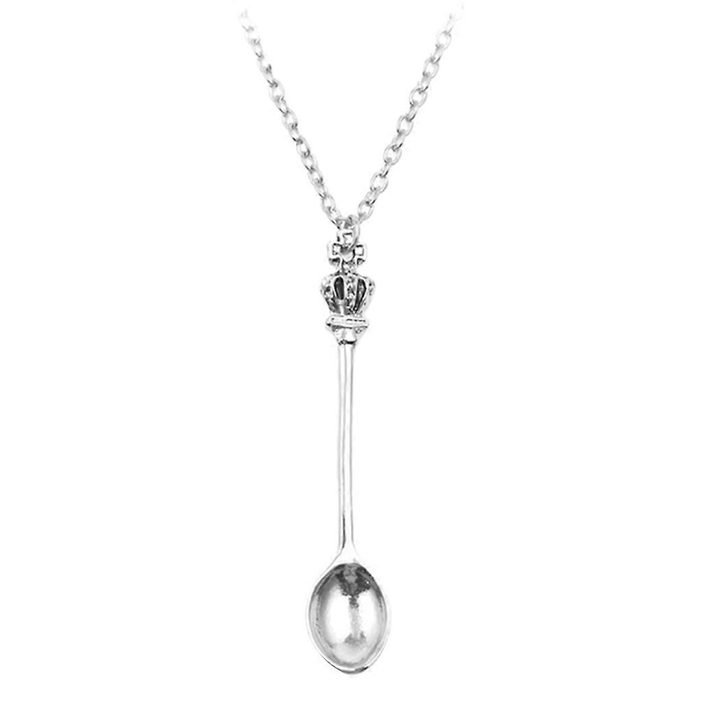 unbrand Spice Spoon Necklace Vintage Mini Teaspoon Pendant Necklace Fashion Jewelry Silver