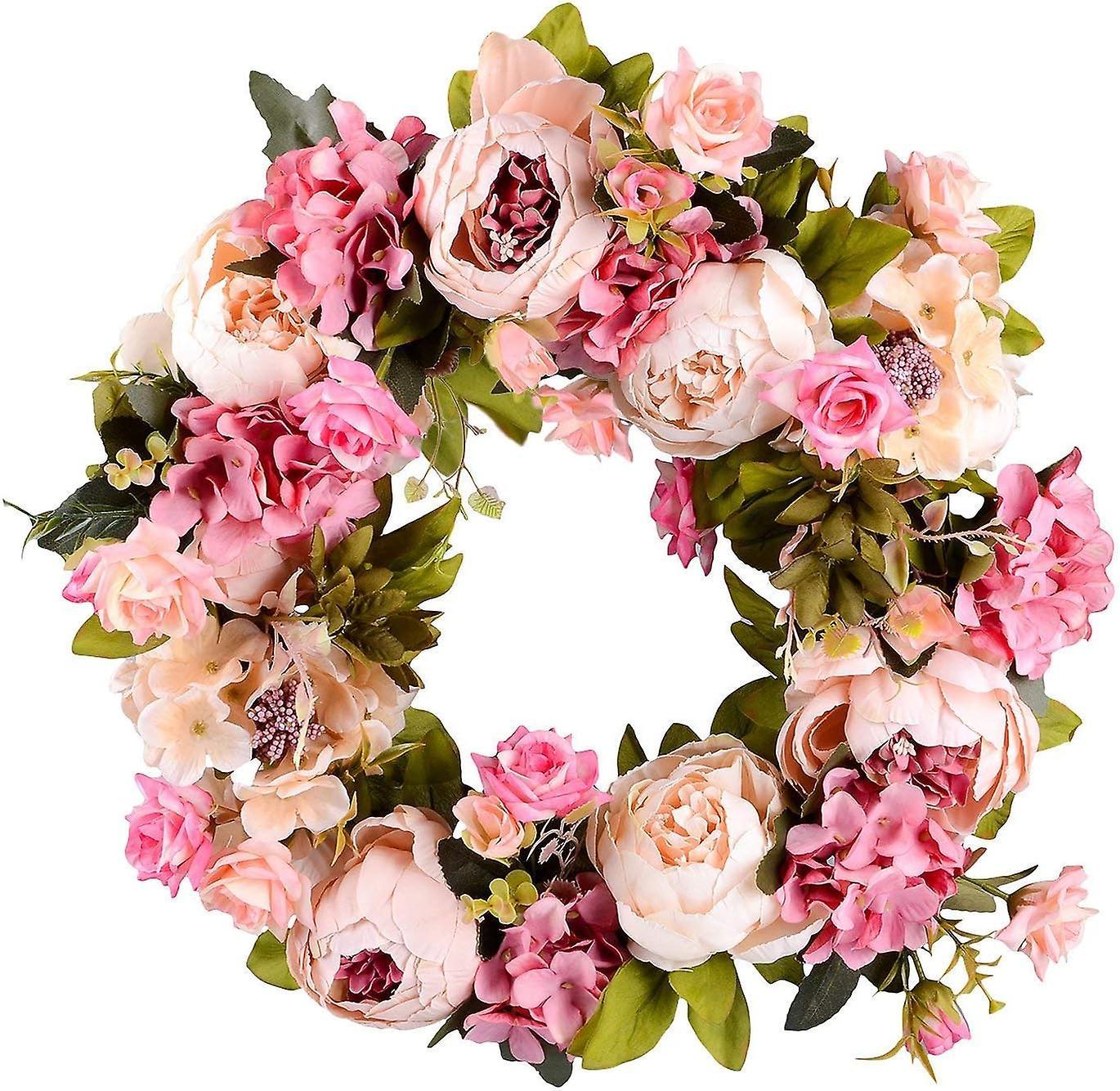 Kensty Artificial Flower Wreath Peony Wreath - Door Wreath Spring Wreath Round Wreath For Front Door, Wedding, Home Decor