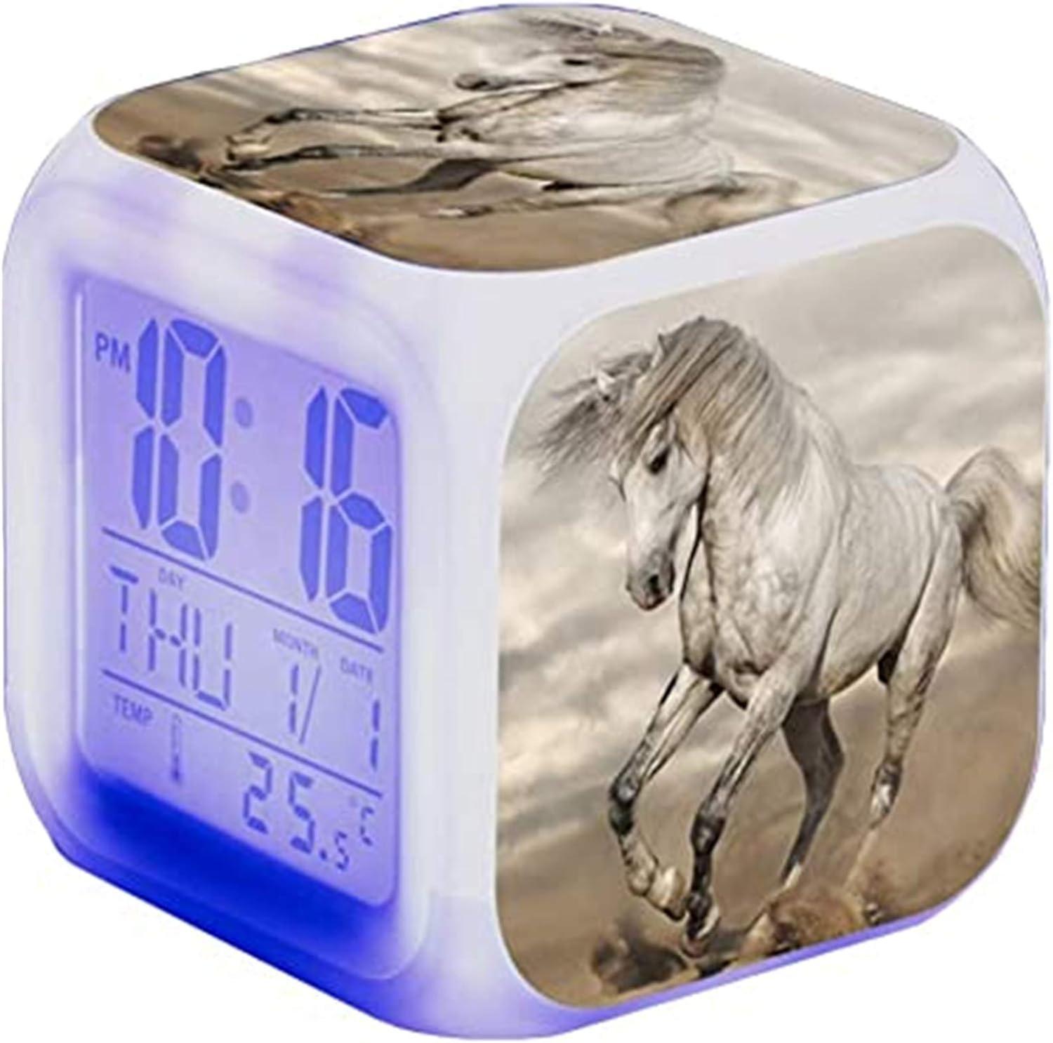 Ubiuo Horse Alarm Clock - Animal Alarm - Led - With Night Light - Glowing - With Light Display - Birthday Gift For Children