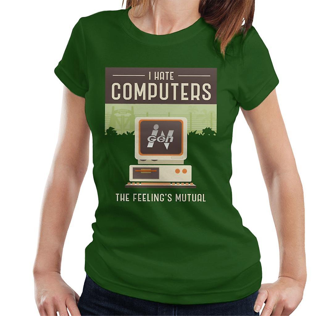 Jurassic Park Ingen I Hate Computers The Feelings Mutual Women's T-Shirt Bottle Green XX-Large