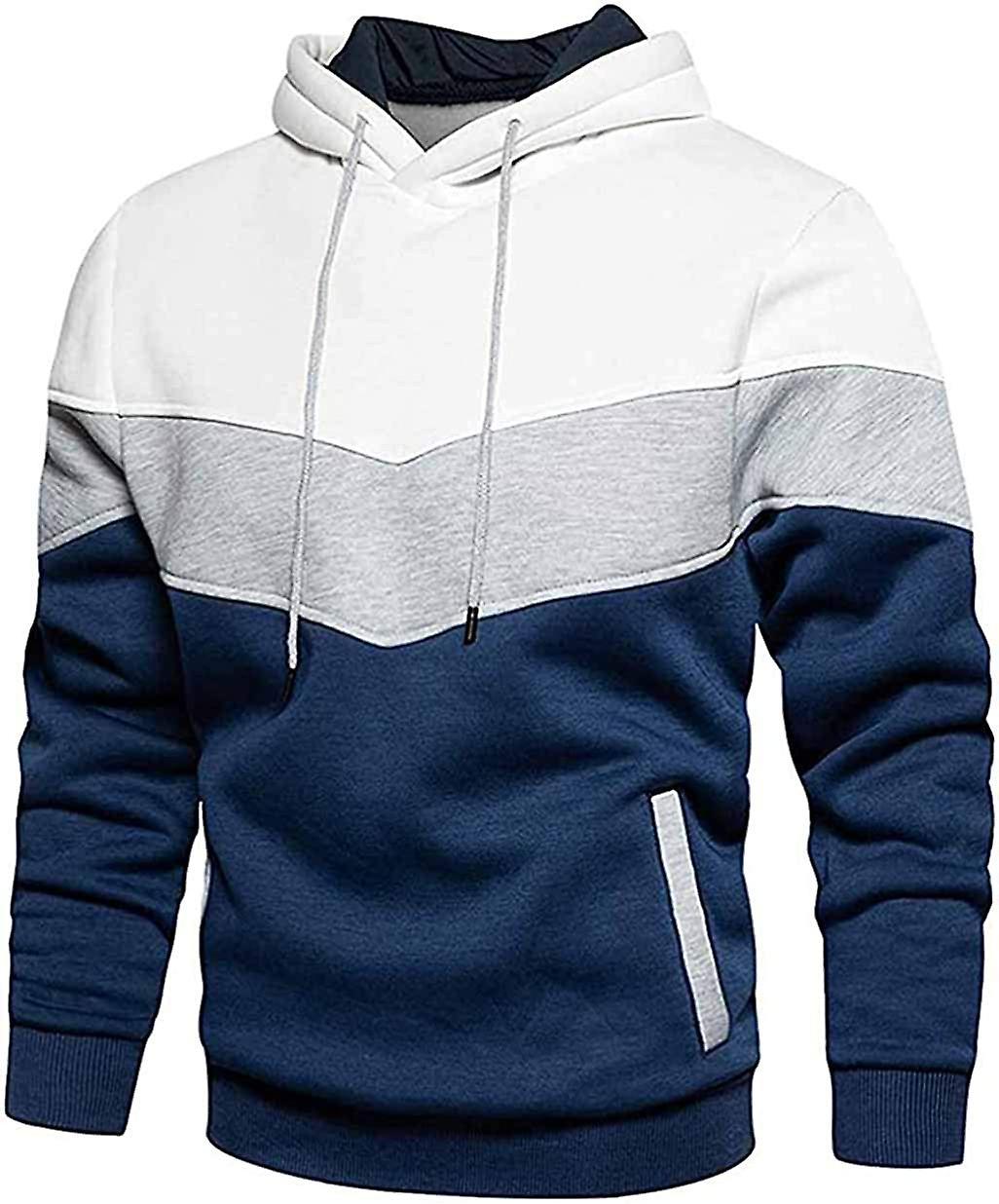 Comefohome Hoodie Men's Pullover Long Sleeve Sweatshirt Hoodie Colour Block Sweatshirt blue L