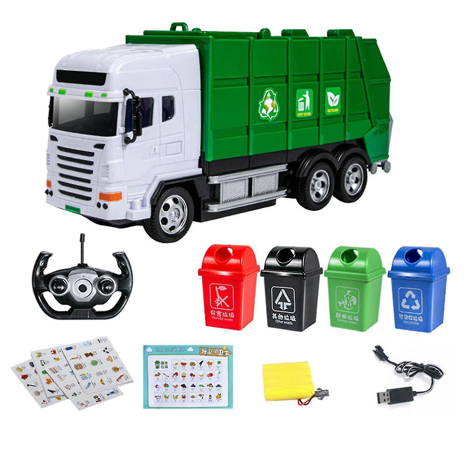 DUqi Rc Garbage Truck 2.4ghz Remote Control Garbage Truck Electric Environmental Protection Sanitation Vehicle Toy Car With Trash Bin