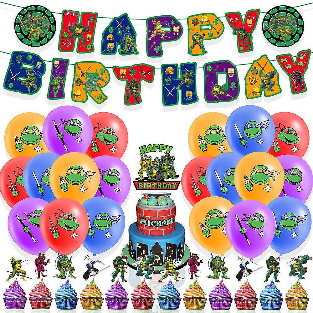 Bestdaily Teenage Mutant Ninja Turtles Birthday Party Decorations For Kids Boys Party Supplies & Favor Include Happy Birthday Banner, Balloons, Cak...