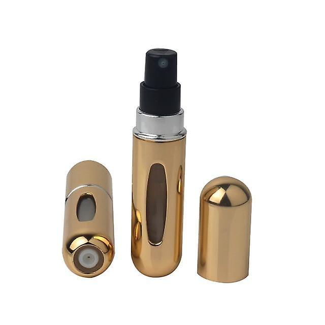 Slowmoose Refillable Mini Perfume Bottle - Aluminum Spray Atomizer - Portable Travel shiny gold 5ML