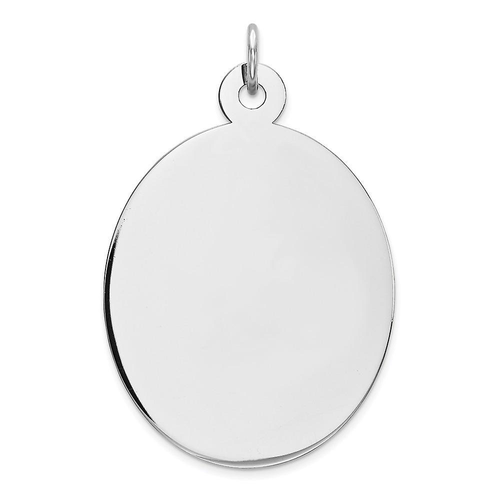 JewelryWeb 14k White Gold Solid Polished Engravable Plain .013 Gauge Oval Engraveable Disc Charm Pendant Necklace Measures 34x22mm