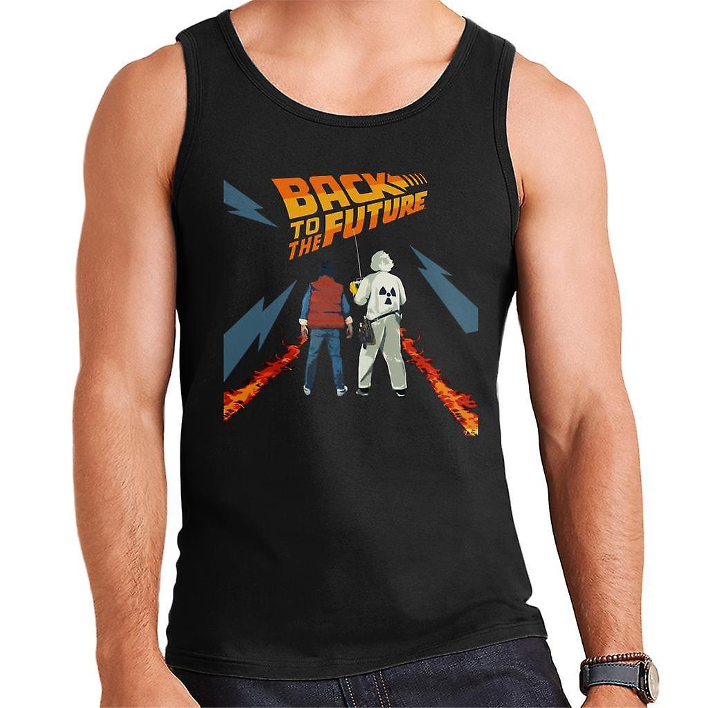 Back to the Future Delorean Fire Trail Marty And Doc Men's Vest Black Small