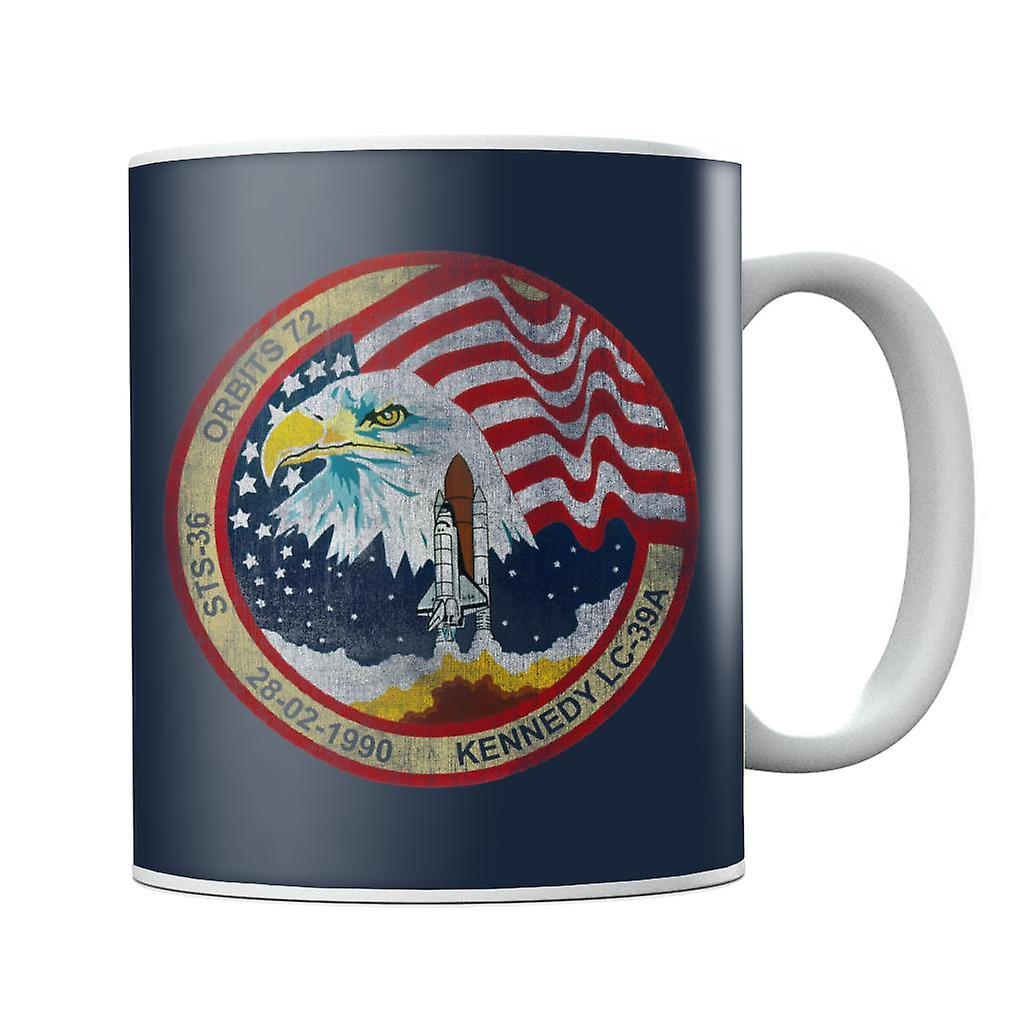 NASA STS 36 Atlantis Mission Badge Distressed Mug Navy Blue 10oz