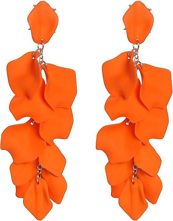 Antbaba 1 Pair Long Acrylic Rose Petal Earrings, Dangle Exaggerated Flower Earrings Drop Statement Floral Tassel Earrings Gift for Women Girls Orange