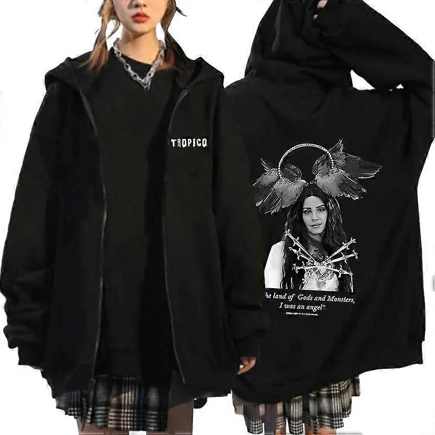 Redkid Singer Lana Del Rey Pullover Zipper Hoodie Men Hip Hop Retro Fashion Zip Up Sweatshirt Unisex Oversized Jacket Hooded Streetwear Black XL