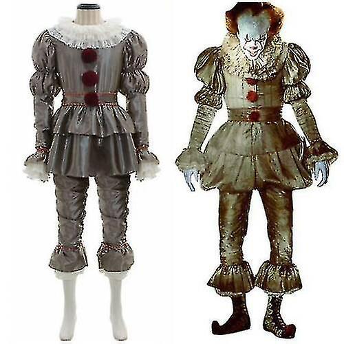 Sitabo Stephen King's It Full Set Halloween   Costume Pennywise Clown Suit Joker_b Grey L