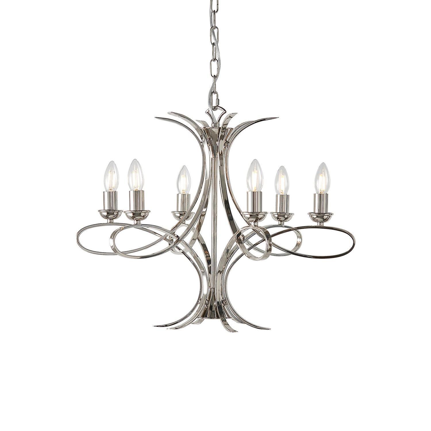 Penn 6 Light Multi Arm Ceiling Pendant Chandelier Polished Nickel E14