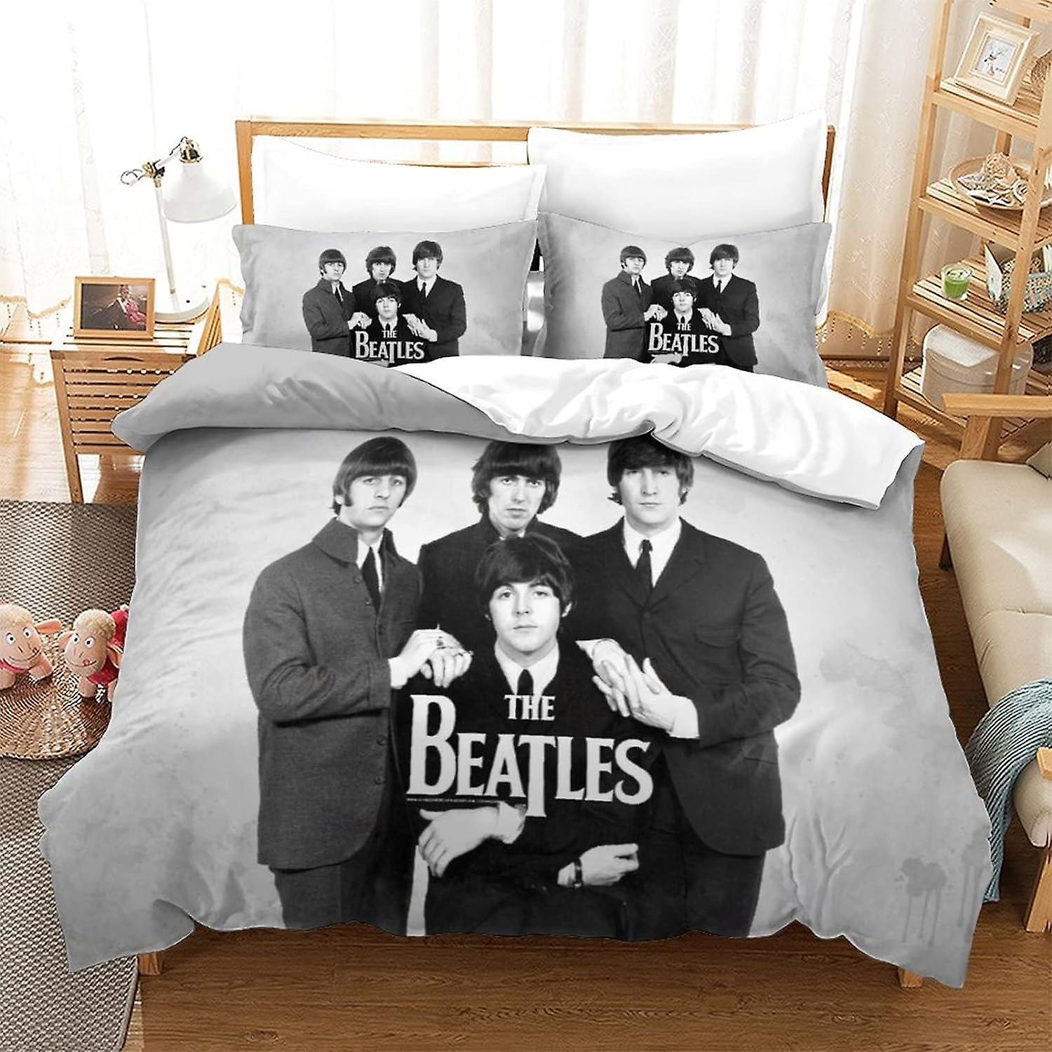 Kerota The Beatles Rock Band Rock 'n' Roll D Bedding Set Microfiber Duvet Cover and Pillowcases with Duvet Cover and Zipper 135*200 CM King220x240cm