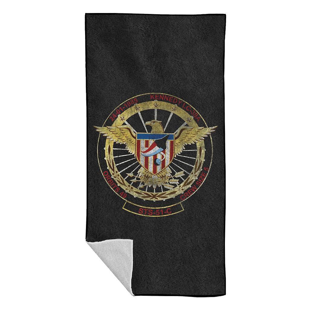 NASA STS 51 C Discovery Mission Badge Distressed Beach Towel Black 70 x 140cm