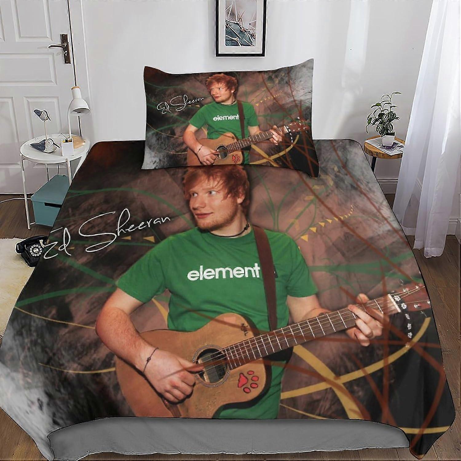 Kerota 3pcs Ed Sheeran Duvet Cover 3D Printed Pillowcase Bed Linen, Zipper Closure Microfiber Bedding Set for Adults and Kids Single Single135x200cm