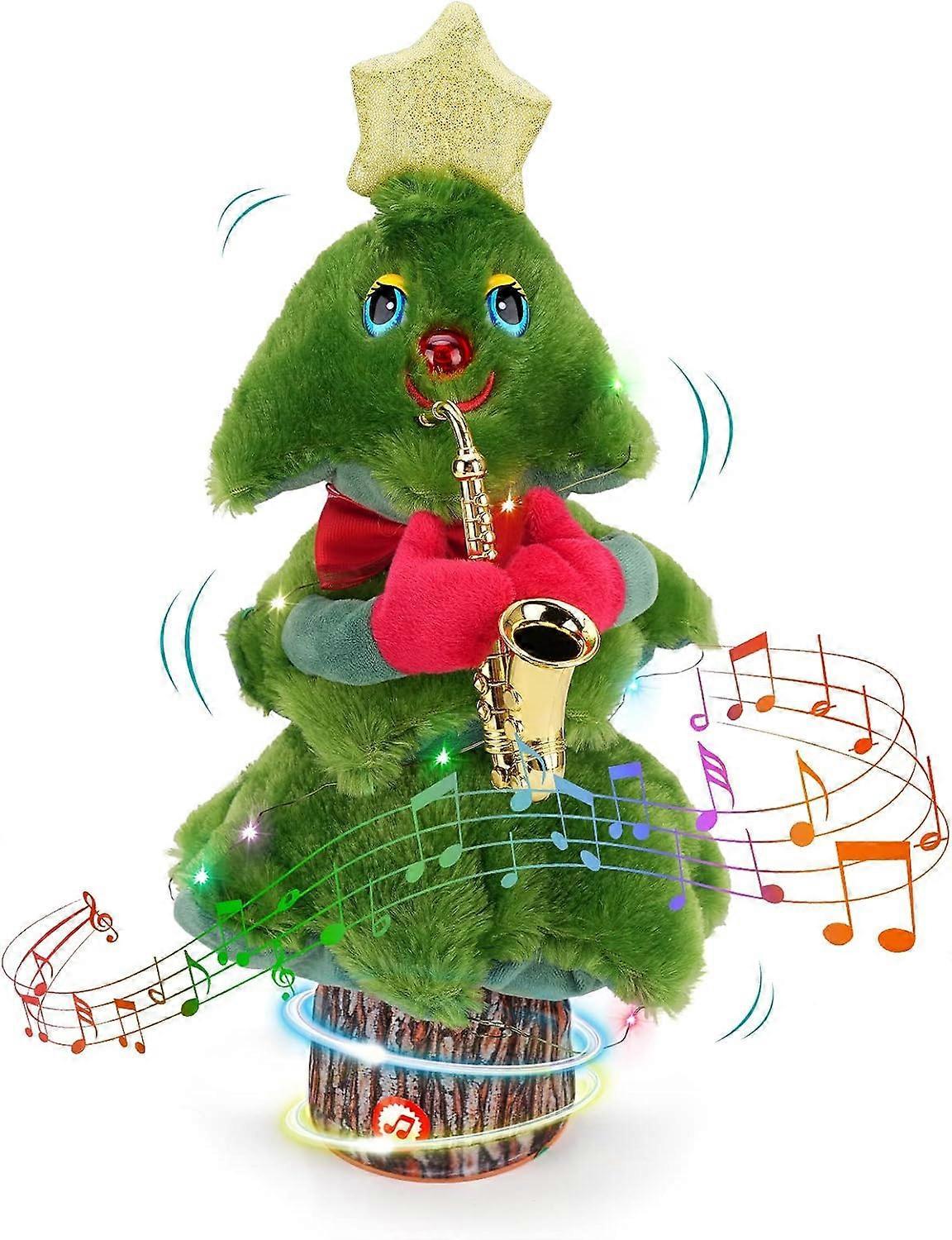 Heyone Singing and Dancing Christmas Tree Plush Toy with Music and LightsElectric Stuffed ToySwinging and Singing with Saxophone Music Decoration 1...