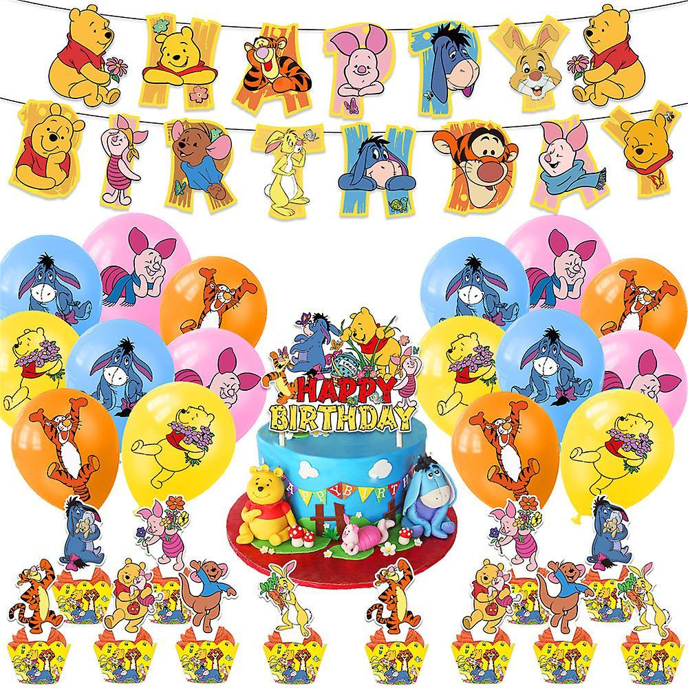 Vicbuy Winnie The Pooh Kids Party Supplies Decor Balloons Banner Birthday Cake Topper Cupcake Toppers