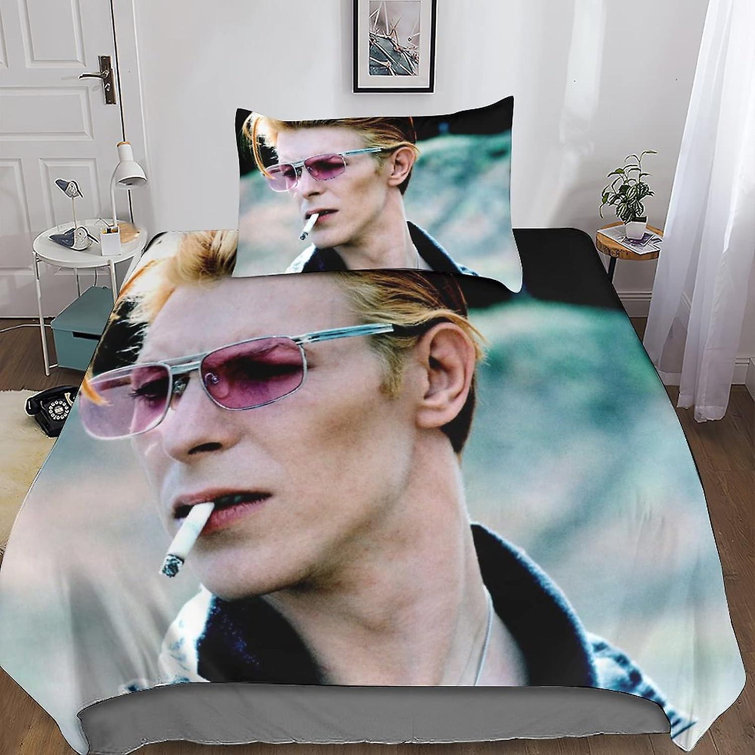 Kerota David Bowie Microfibre Bedding Set D Rock 'n' Roll Singer Print, with Duvet Cover and Pillowcases, Suitable for Boys and Girls Single 135*20...