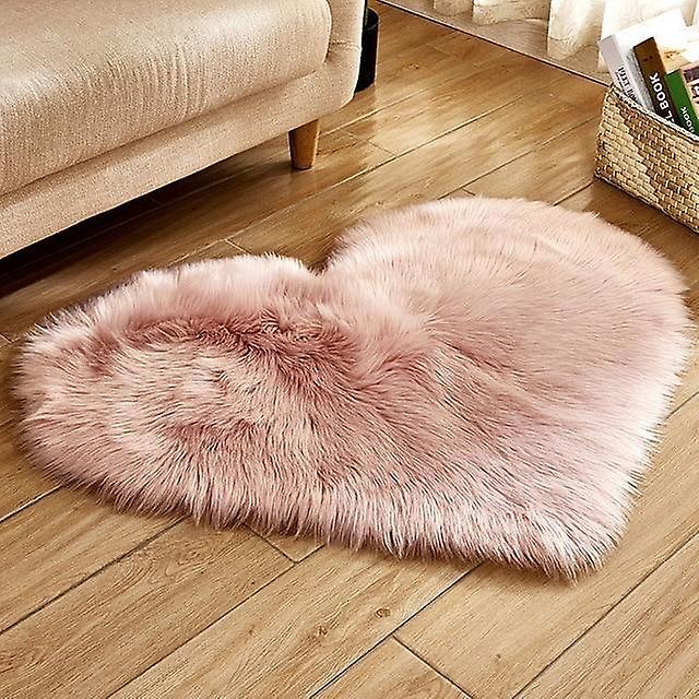 Slowmoose Heart Shaped Shaggy Carpet Wool Faux Fluffy Mats - Artificial Sheepskin Hairy pink 30x40cm long velvet